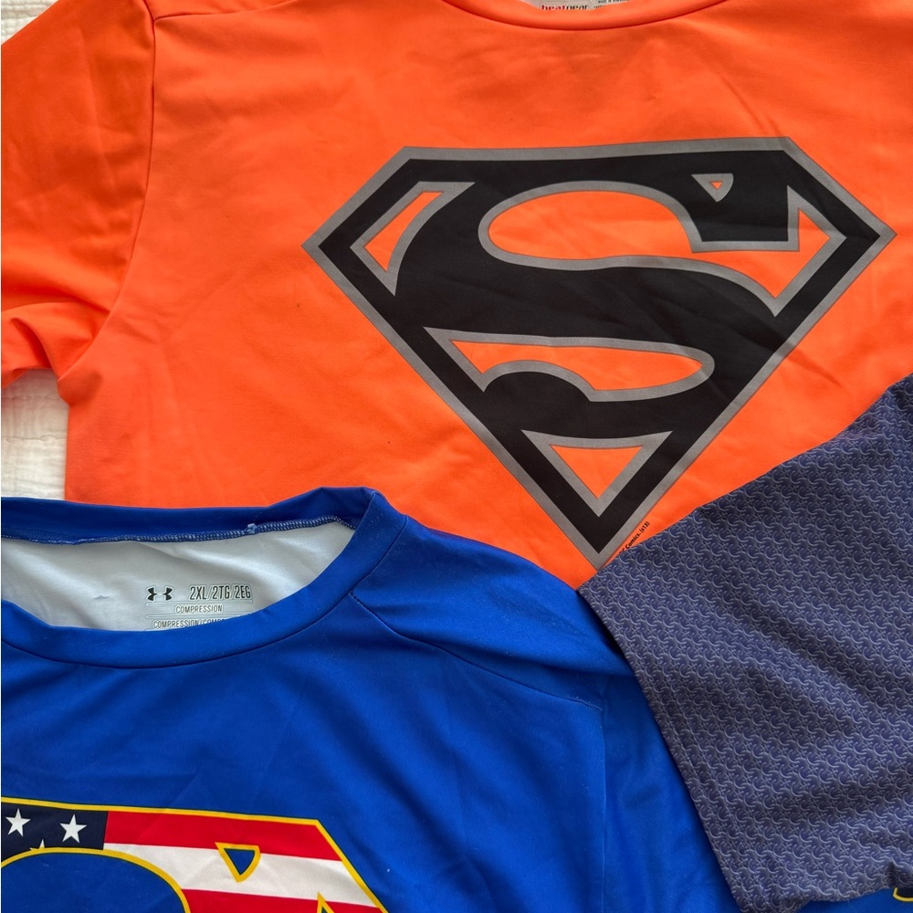 Under Armour Compression Superman Tees in Orange, Blue, Navy
